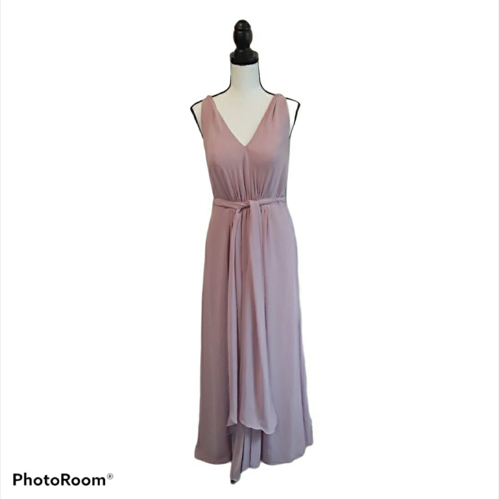JB Mauve Pink V-neck Chiffon Maxi Dress